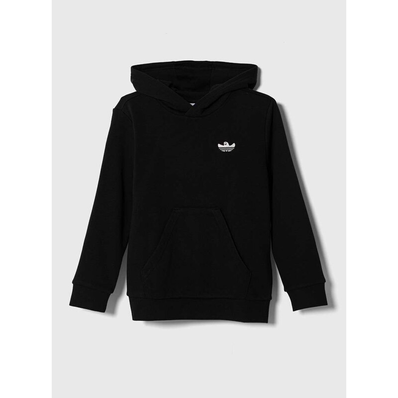 Dětská mikina adidas Originals černá barva, s kapucí, s potiskem