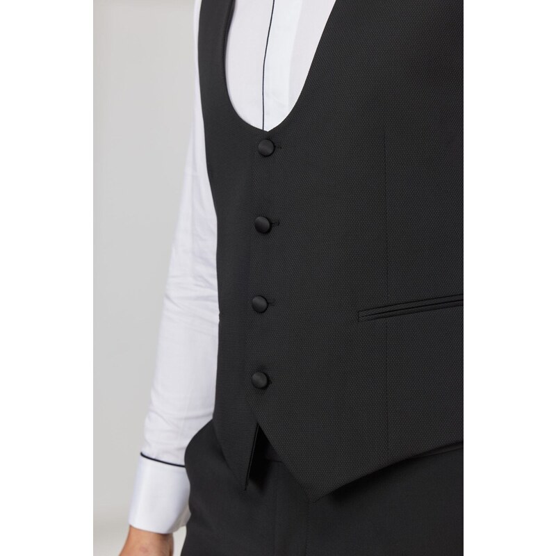 ALTINYILDIZ CLASSICS Men's Black Slim Fit Slim Fit U-neck Patterned Classic Vest