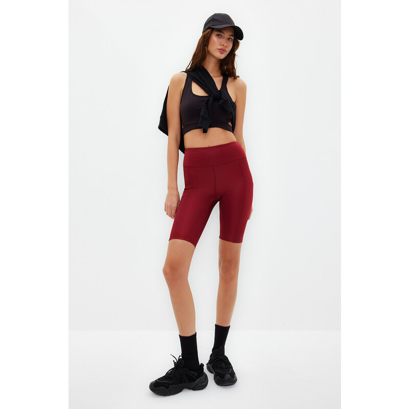Trendyol Claret Red Recovery High Waist Pocket Detailed Knitted Sports Biker/Cyclist Leggings