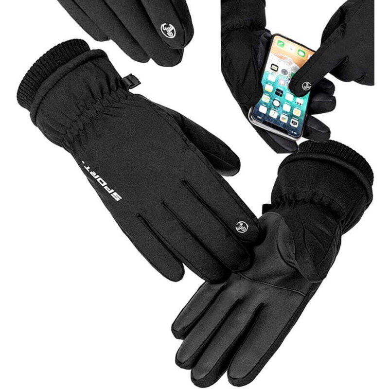 Camerazar Pánské zimní rukavice s dotykovou funkcí, voděodolné a zateplené, materiál 90% polyester a 10% akryl, velikost XL
