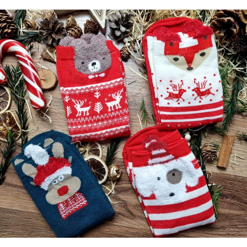 Camerazar Vánoční pruhované zimní ponožky pro psy, červená a bílá barva, materiál 70% bavlna - 27% polyester - 3% elastan, velikost 34-40
