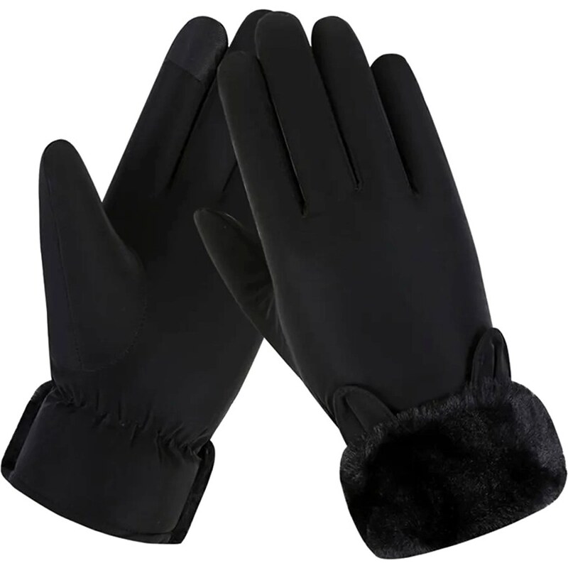Camerazar Dámské zimní rukavice s dotykovou vrstvou, černé, polyesterové s měkkou kožešinou