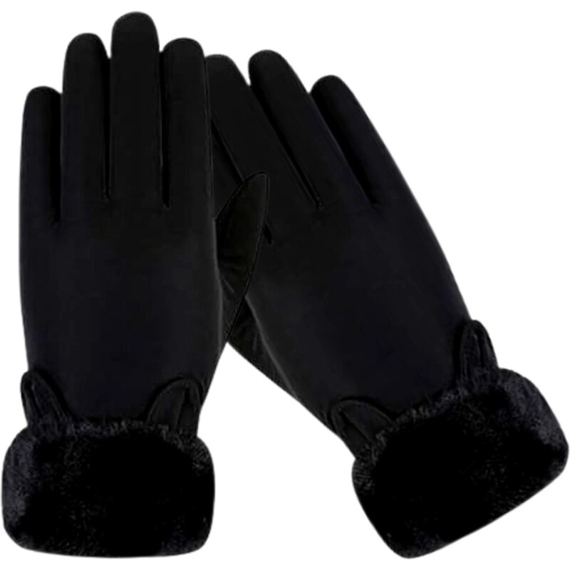 Camerazar Dámské zimní rukavice s dotykovou vrstvou, černé, polyesterové s měkkou kožešinou