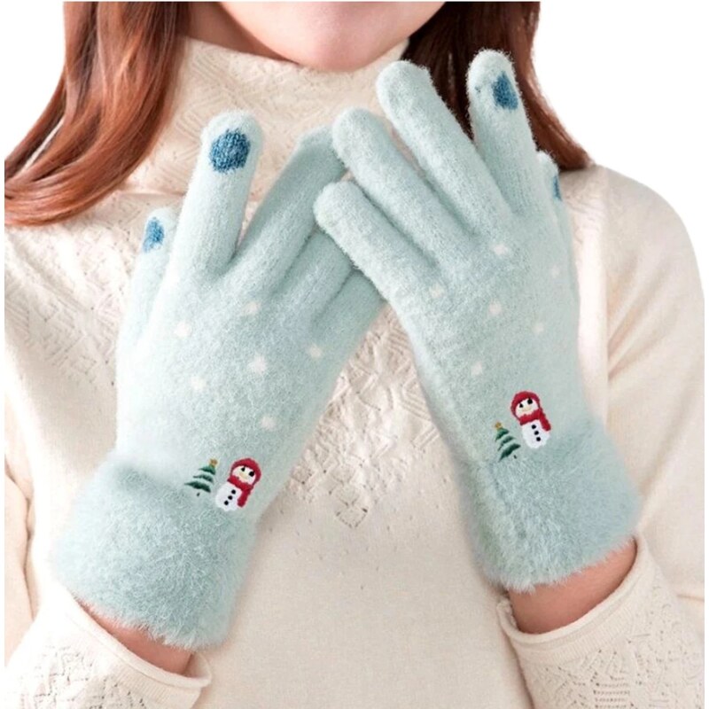 Camerazar Dámské zimní rukavice s vánoční výšivkou, zelená/mátová, 100% akrylová příze, univerzální velikost