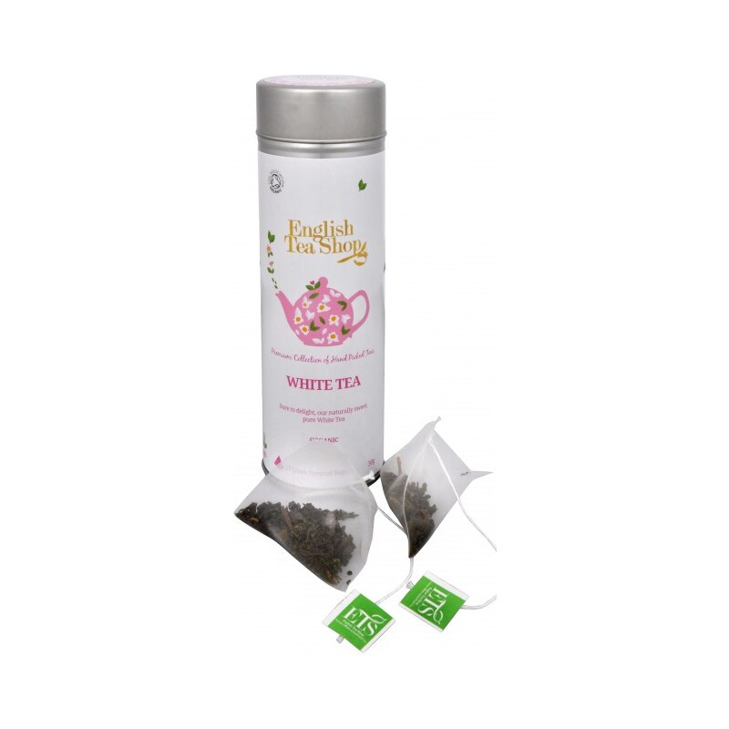 English Tea Shop Čistý bílý čaj - plechovka s 15 bioodbouratelnými pyramidkami