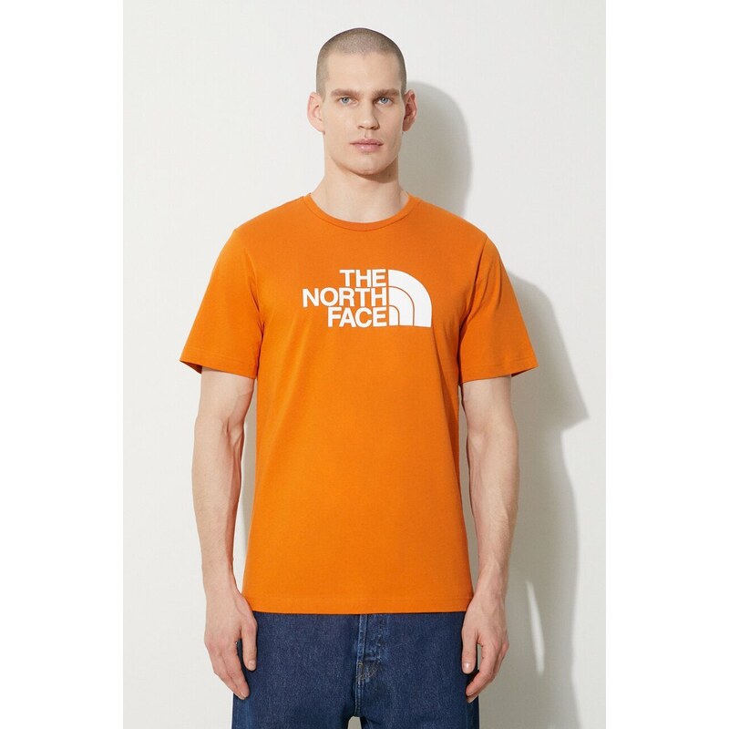 Bavlněné tričko The North Face M S/S Easy Tee oranžová barva, s potiskem, NF0A87N5PCO1