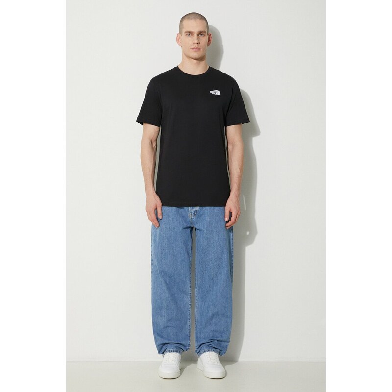 Bavlněné tričko The North Face M S/S Redbox Tee černá barva, s potiskem, NF0A87NPJK31