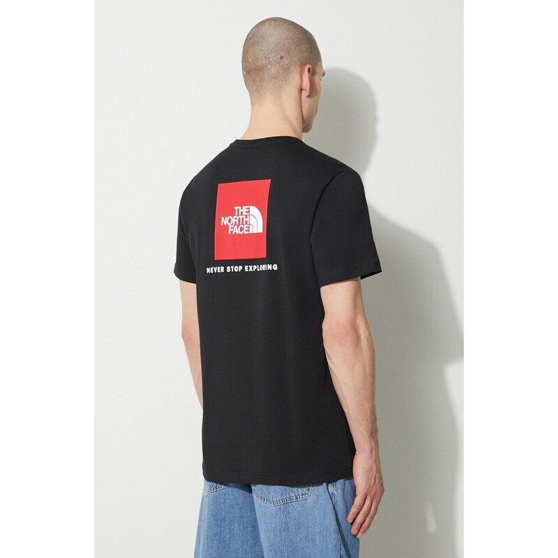 Bavlněné tričko The North Face M S/S Redbox Tee černá barva, s potiskem, NF0A87NPJK31