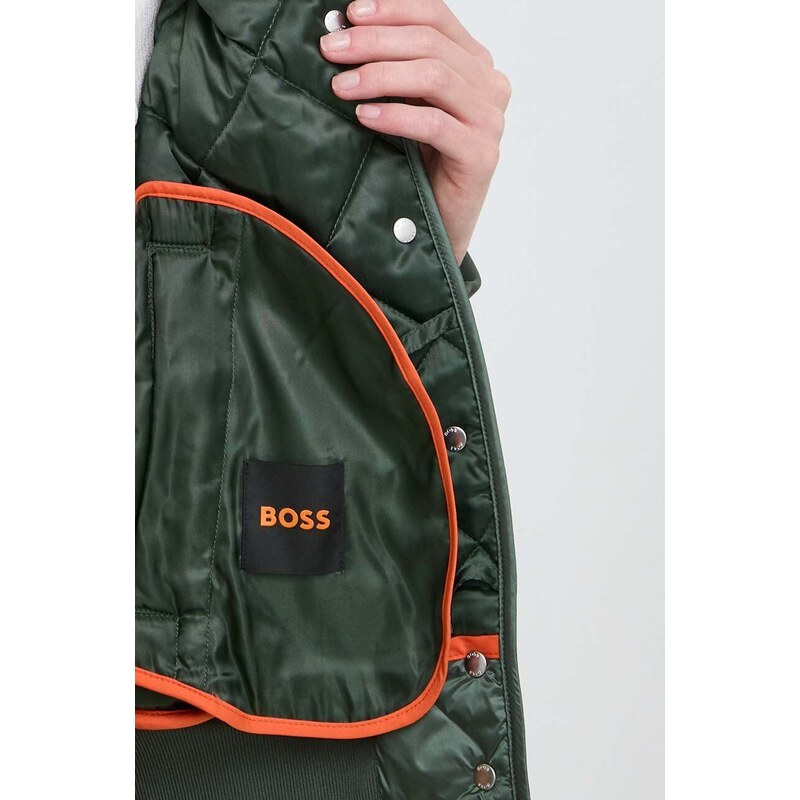 Bomber bunda Boss Orange zelená barva, přechodná, oversize