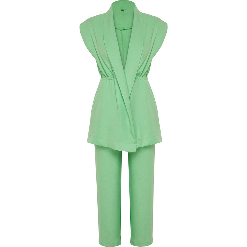 Trendyol Green Tie Linen Look Kimono-Pants Woven Suit
