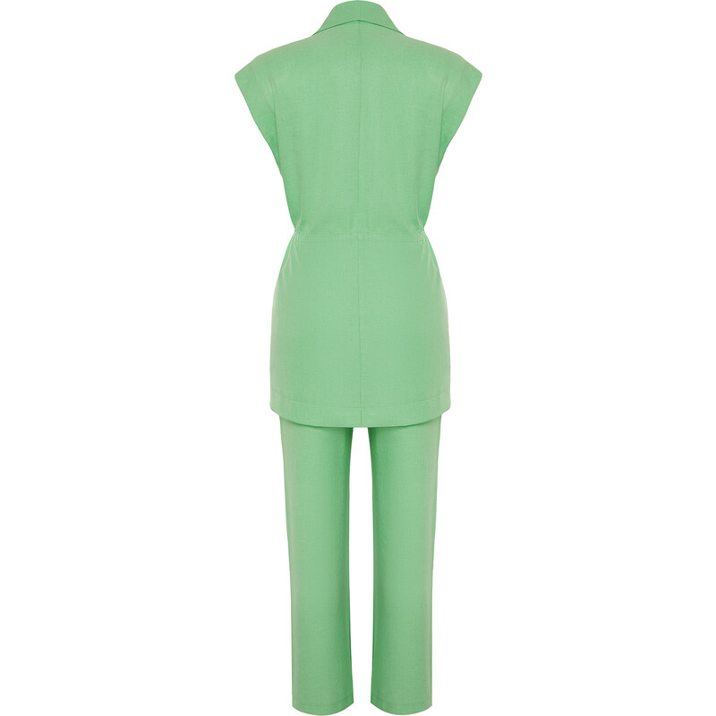 Trendyol Green Tie Linen Look Kimono-Pants Woven Suit