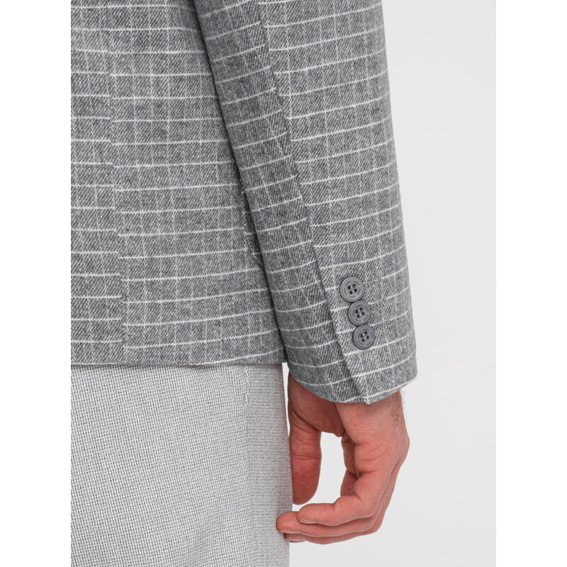 Ombre Clothing Pánská kostkovaná bunda z vlněné směsi - šedá V1 OM-BLZB-0117