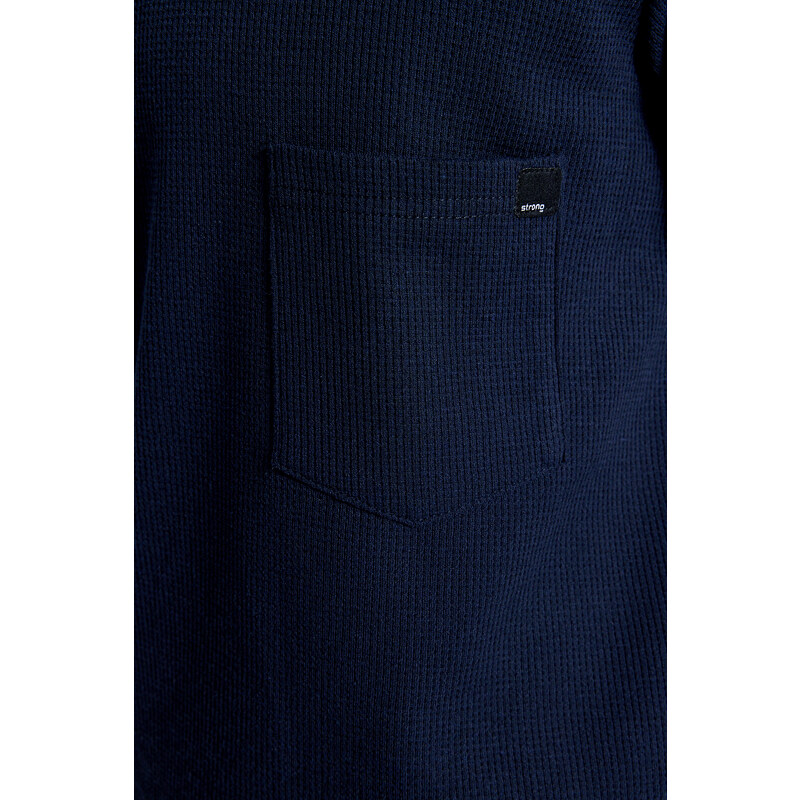 Trendyol Navy Blue Regular/Normal Fit Textured Fabric Labeled Polo Neck Tracksuit Set