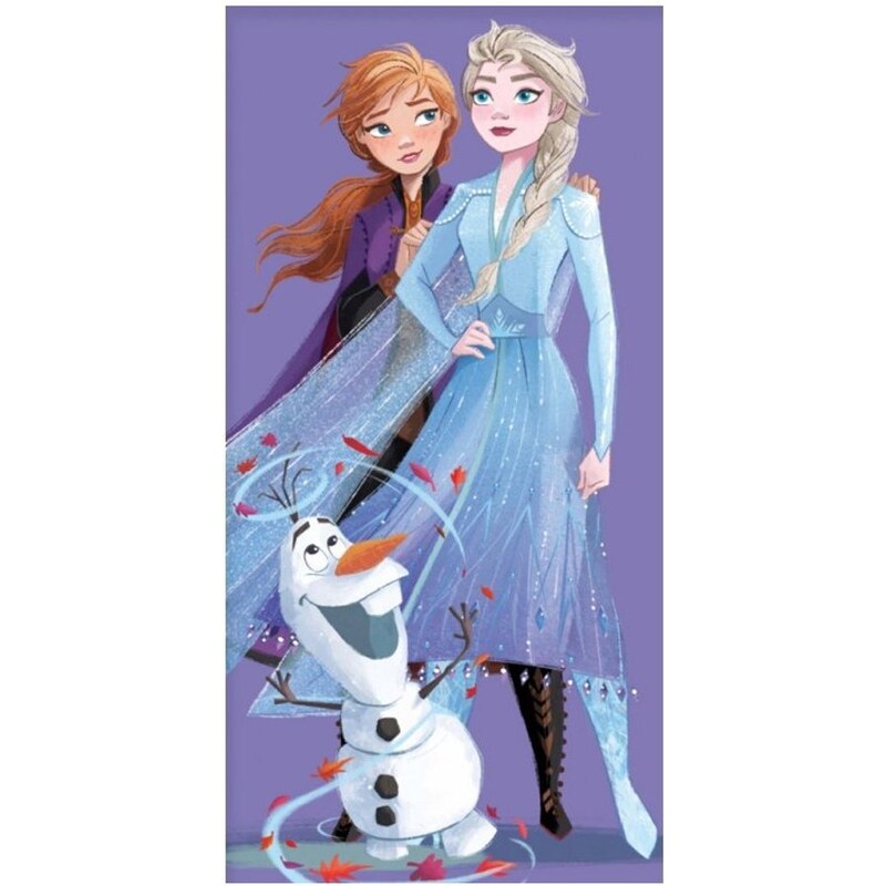 Carbotex Bavlněná plážová osuška Ledové království - Frozen - motiv Anna a Elsa s Olafem - 100% bavlna - 70 x 140 cm