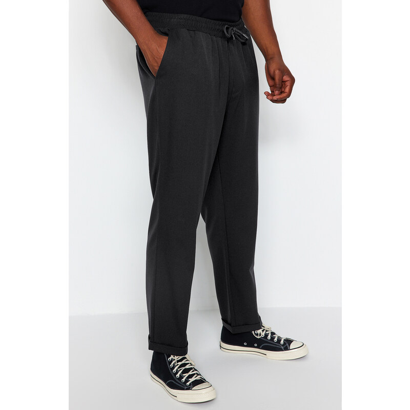 Trendyol Anthracite Regular Fit Elastic Waist Plus Size Trousers