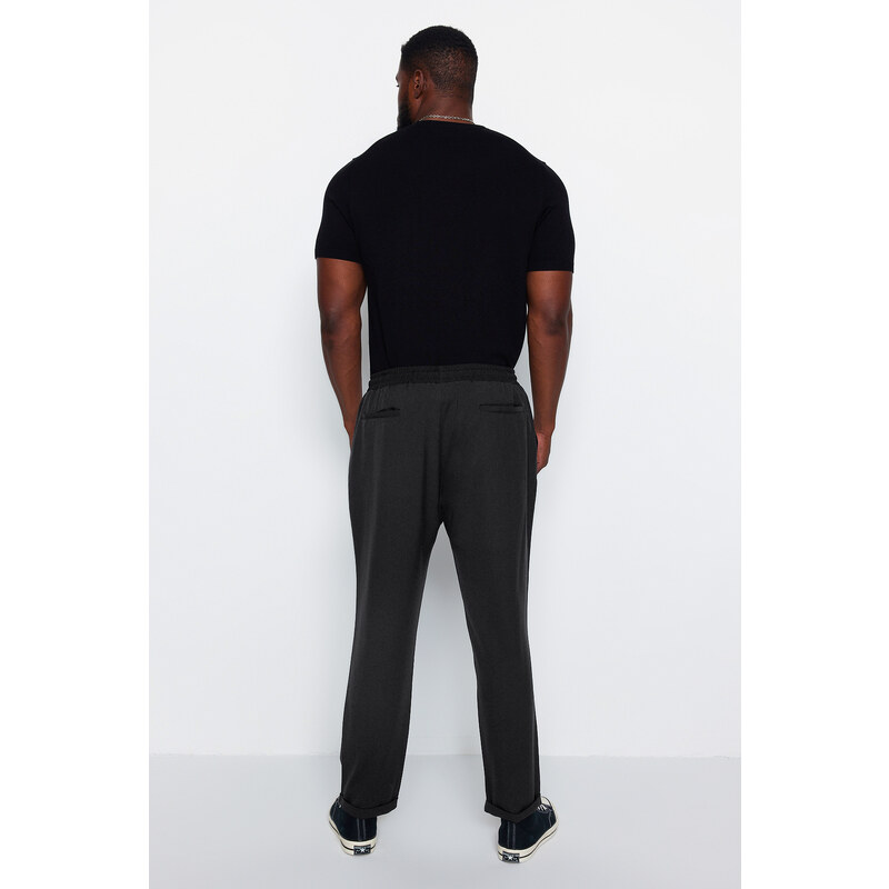 Trendyol Anthracite Regular Fit Elastic Waist Plus Size Trousers