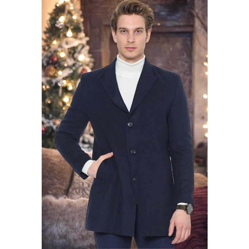 PLT8361 DEWBERRY SLIM FIT MEN'S COAT-STRAIGHT NAVY BLUE