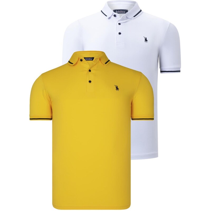 DOUBLE SET T8586 DEWBERRY MEN'S T-SHIRT-WHITE-YELLOW