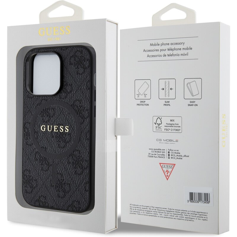 Ochranný kryt na iPhone 14 Pro - Guess, 4G Colored Ring MagSafe Black