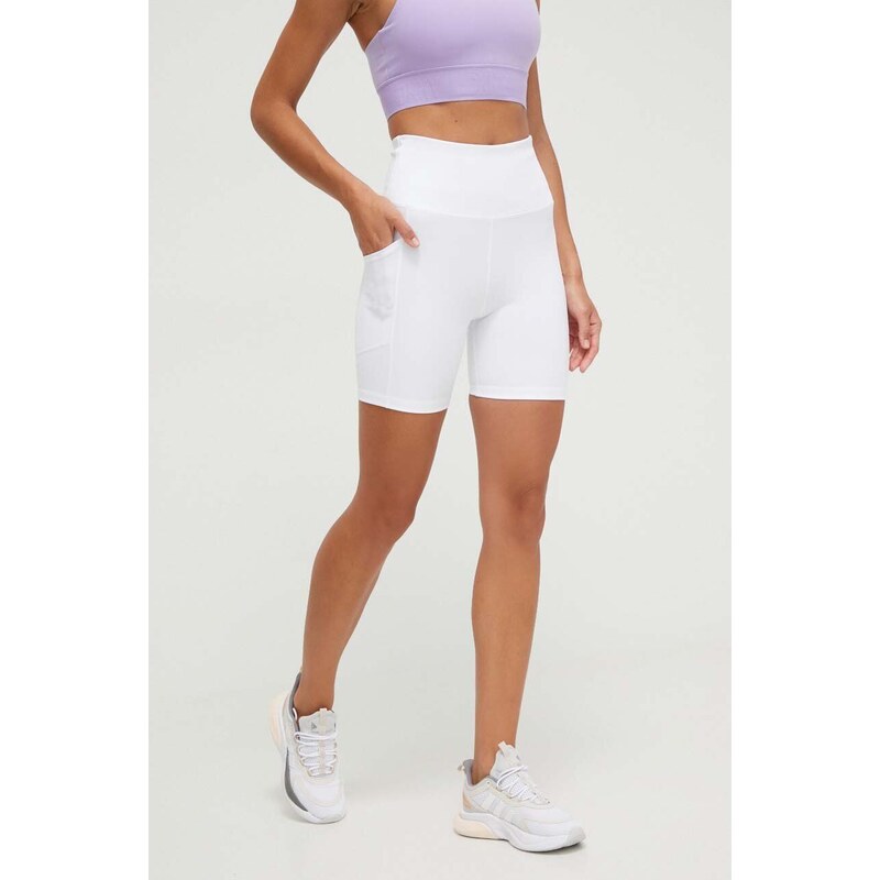 Kraťasy Dkny dámské, bílá barva, hladké, high waist, DP2S5088