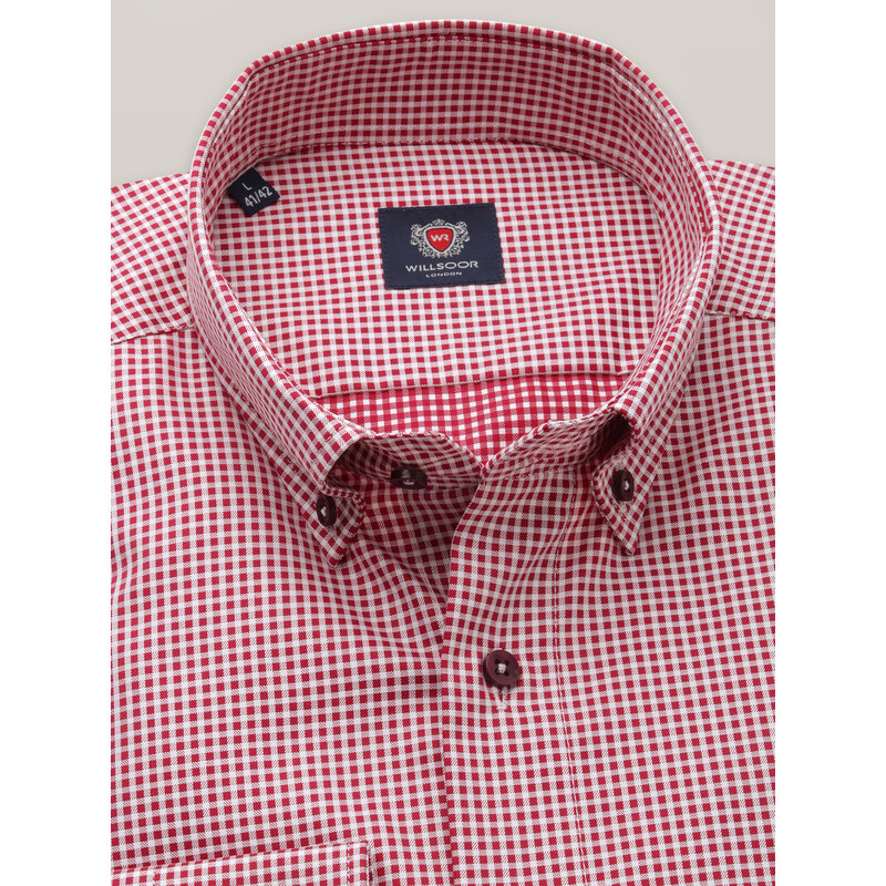 Willsoor Pánská červená károvaná slim fit košile s límečkem button-down 16238
