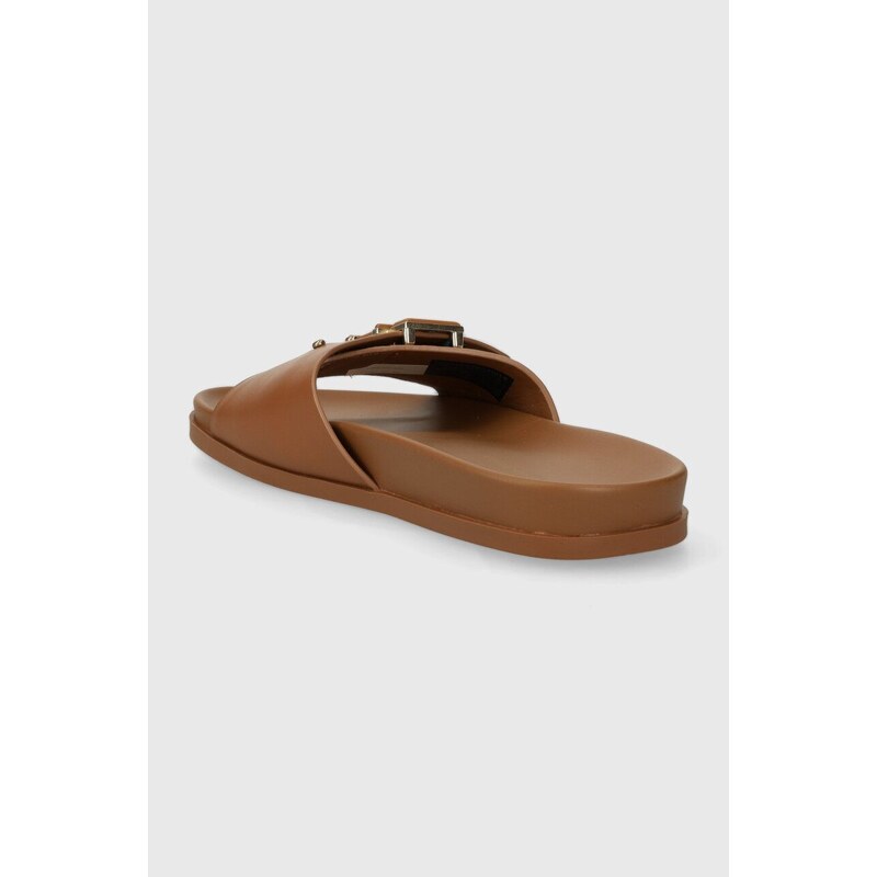 Kožené pantofle Tommy Hilfiger TH HARDWARE LEATHER FLAT SANDAL dámské, hnědá barva, FW0FW07940