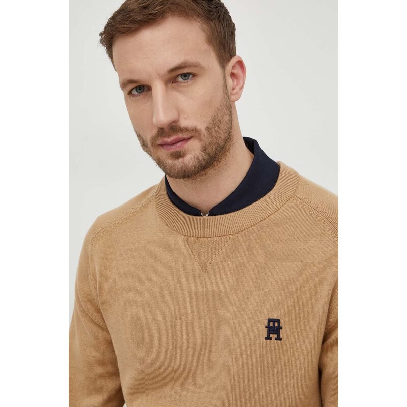 Bavlněný svetr Tommy Hilfiger béžová barva, lehký