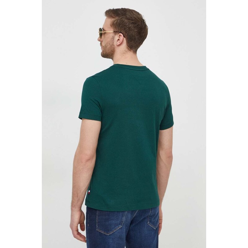 Bavlněné tričko Tommy Hilfiger zelená barva, s potiskem