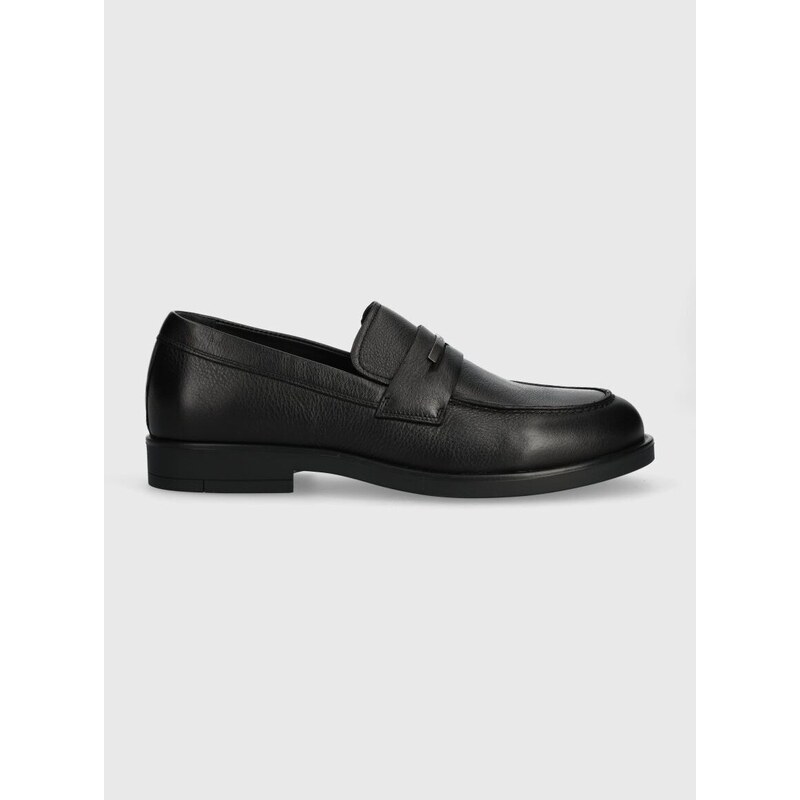 Kožené mokasíny Calvin Klein MOCCASIN PB pánské, černá barva, HM0HM01223