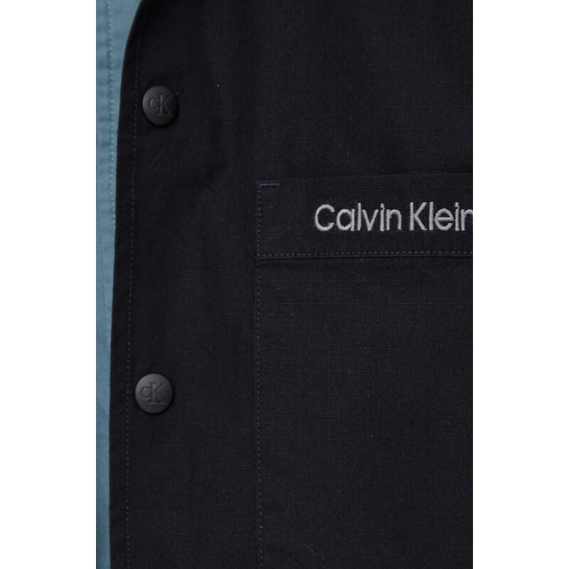 Bavlněná košile Calvin Klein Jeans černá barva, relaxed, s klasickým límcem