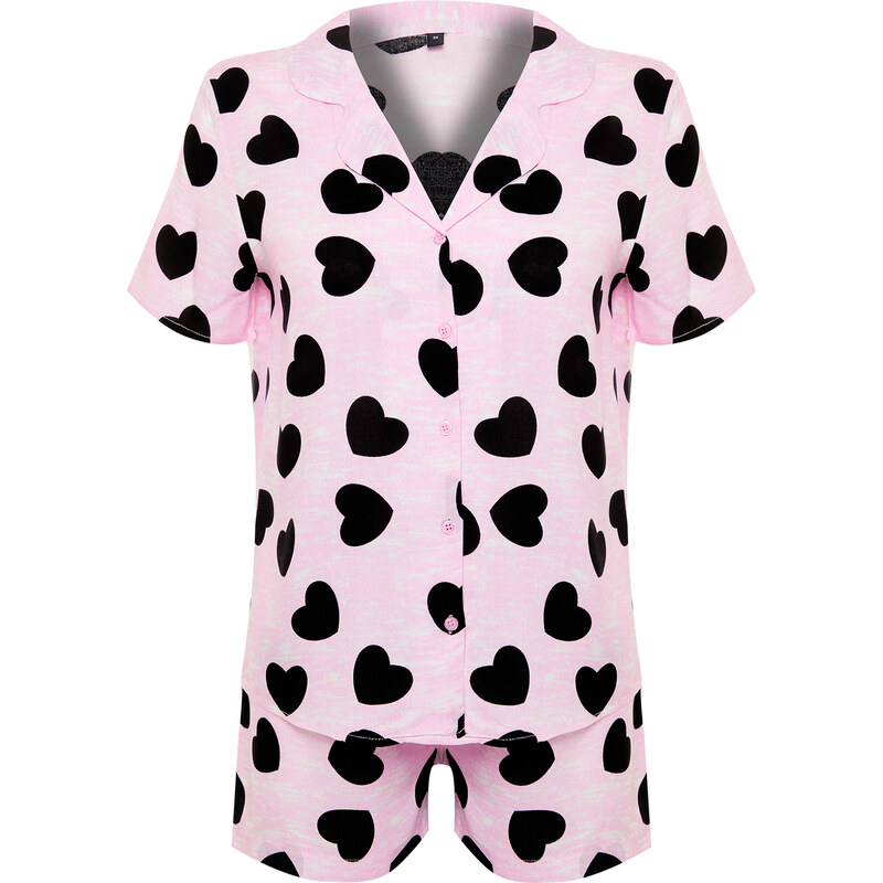 Trendyol Pink Heart Viscose Woven Pajamas Set