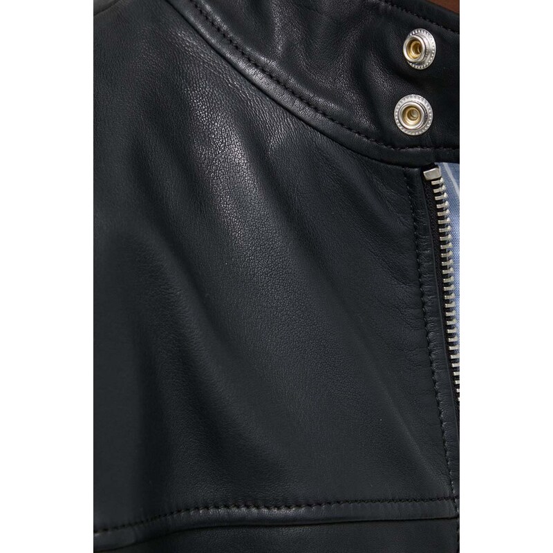 Kožená bunda Marc O'Polo pánská, černá barva, přechodná