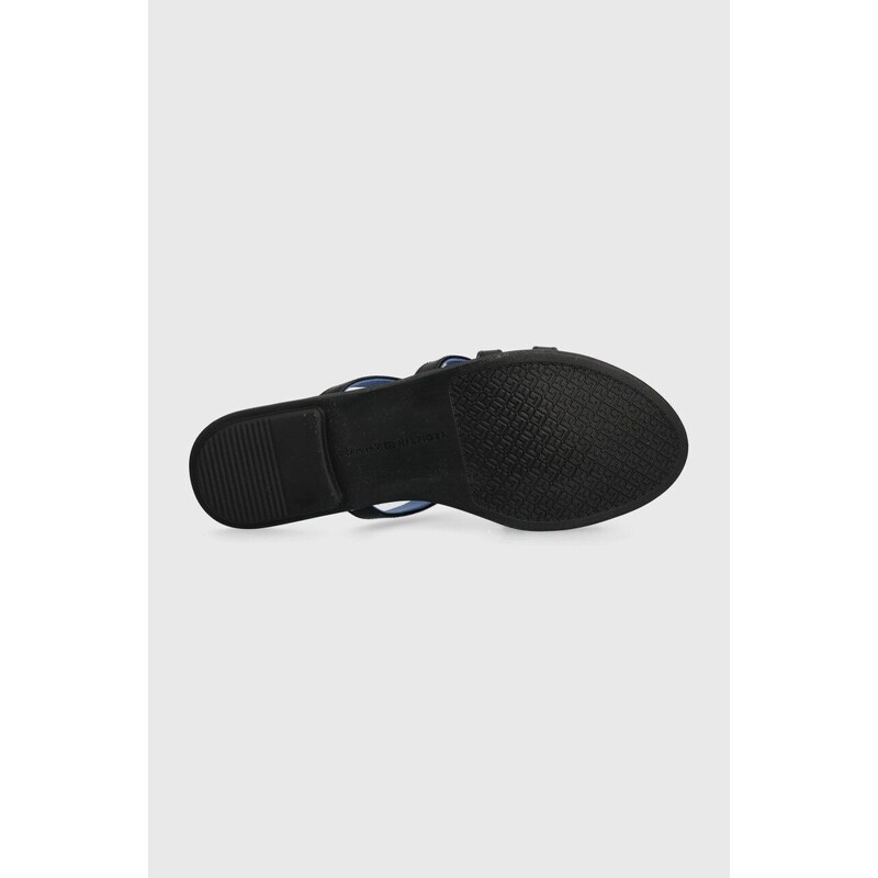 Kožené pantofle Tommy Hilfiger TH STRAP FLAT SANDAL dámské, černá barva, FW0FW08067