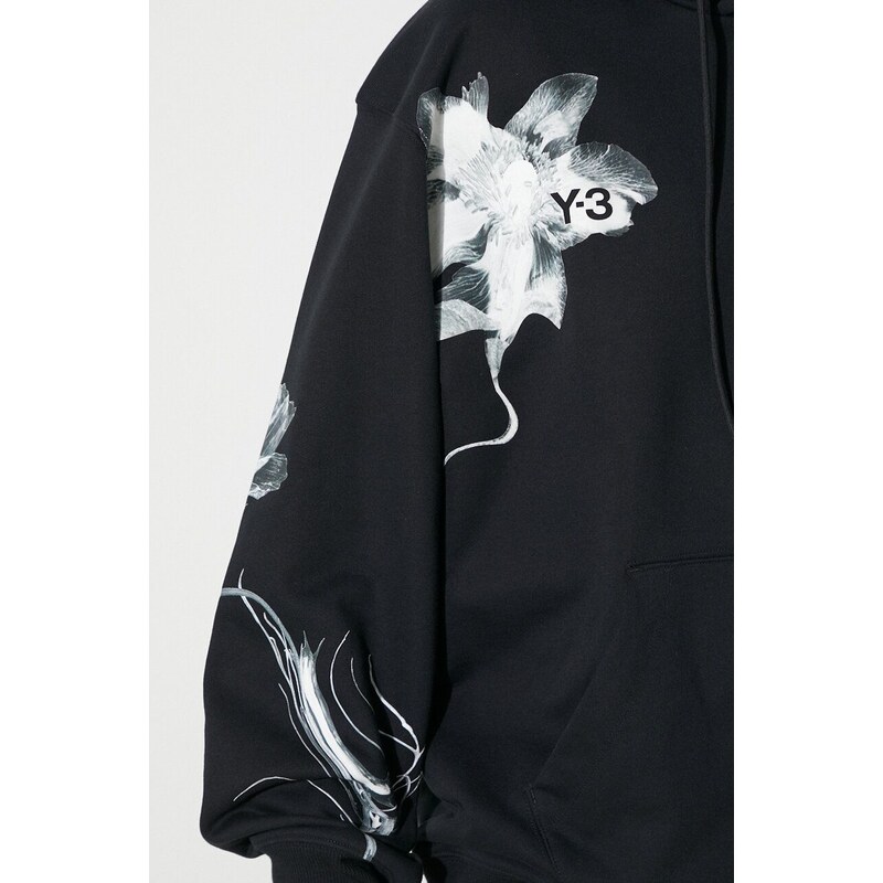 Mikina Y-3 Graphic French Terry Hoodie pánská, černá barva, s kapucí, s potiskem, IN4335