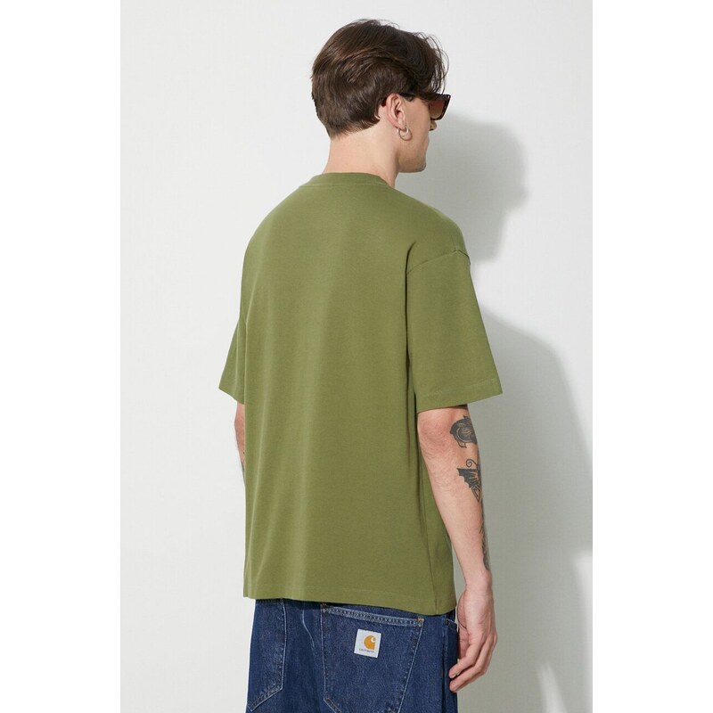 Bavlněné tričko Drôle de Monsieur Le T-Shirt Slogan zelená barva, s potiskem, D-TS191-CO002-KK