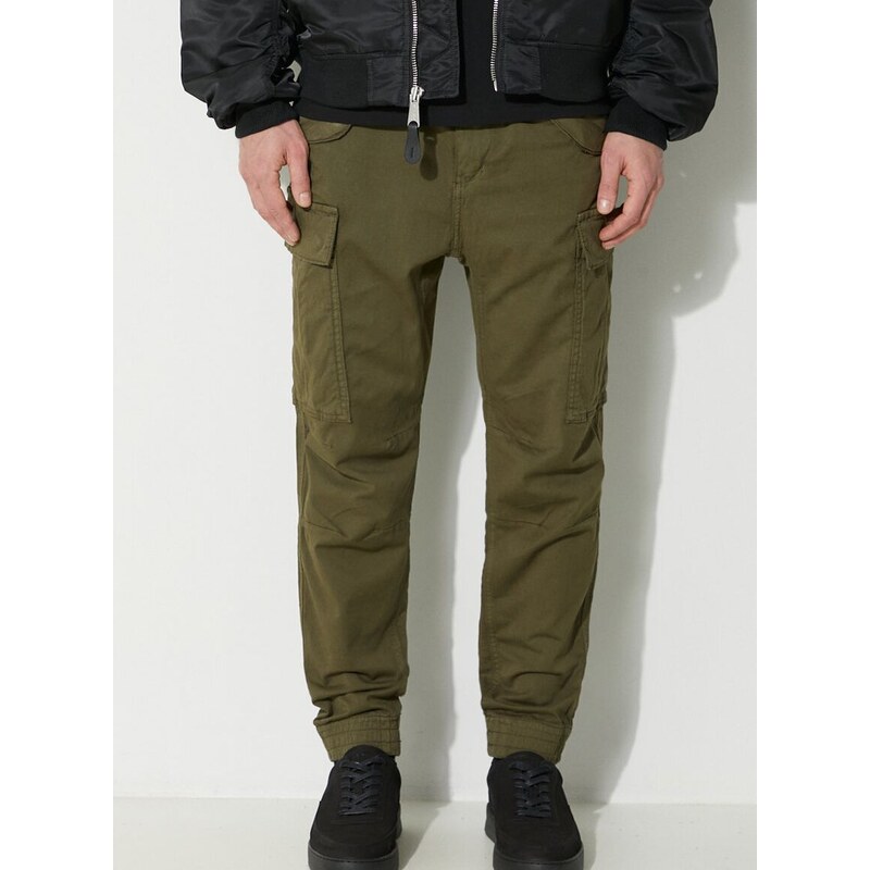 Bavlněné kalhoty Alpha Industries Airman Pant zelená barva, 188201.142