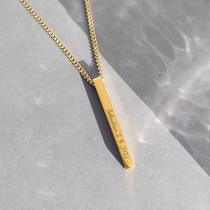 MIDORINI.CZ Pánský personalizovaný náhrdelník hranolek s vlastním textem, Chirurgická ocel