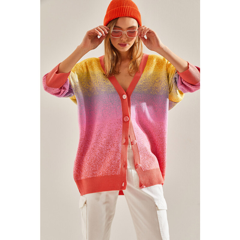 Bianco Lucci Women's Multicolor Oversize Knitwear Cardigan