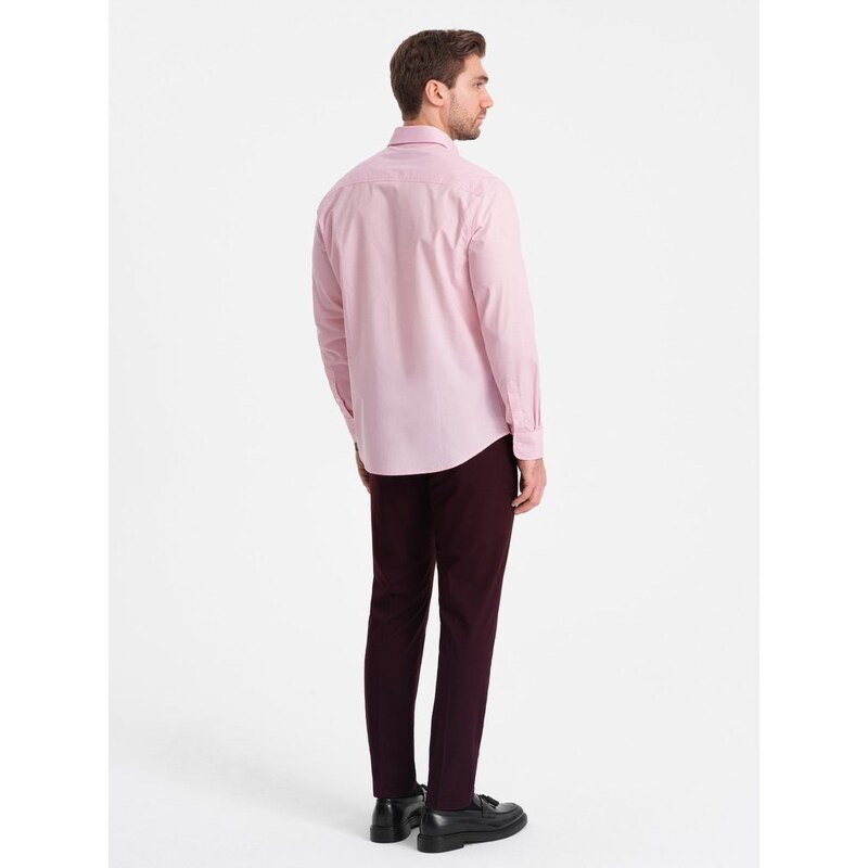 Ombre Clothing Bavlněná růžová košile v jednoduchém provedení V2 SHOS-0154