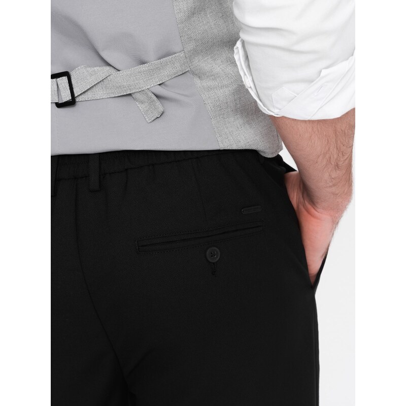 Ombre Clothing Pánské chino kalhoty s elastickým pasem SLIM FIT - černé V4 OM-PACP-0157