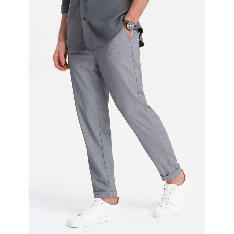 Ombre Clothing Pánské chino kalhoty s elastickým pasem SLIM FIT - šedé V2 OM-PACP-0157