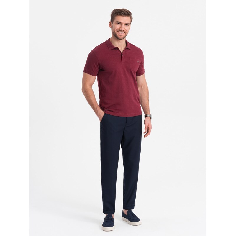 Ombre Clothing Pánské chino kalhoty s elastickým pasem SLIM FIT - tmavě modré V3 OM-PACP-0157