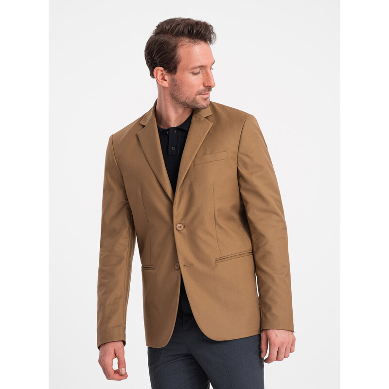EDOTI Klasické pánské sako s kapsou na polštář - karamelové V2 OM-BLZB-0115