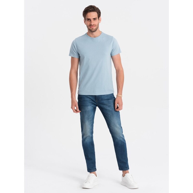 Ombre Clothing Bavlněné klasické světle modré tričko s krátkým rukávem V12 TSBS-0146