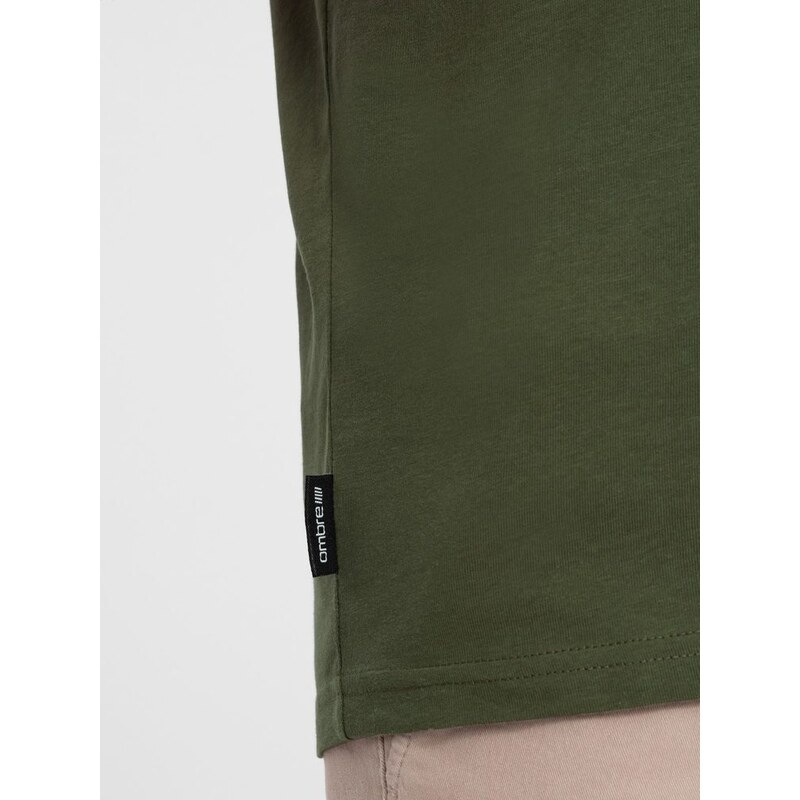 Ombre Clothing Bavlněné klasické olivové tričko s krátkým rukávem V4 TSBS-0146