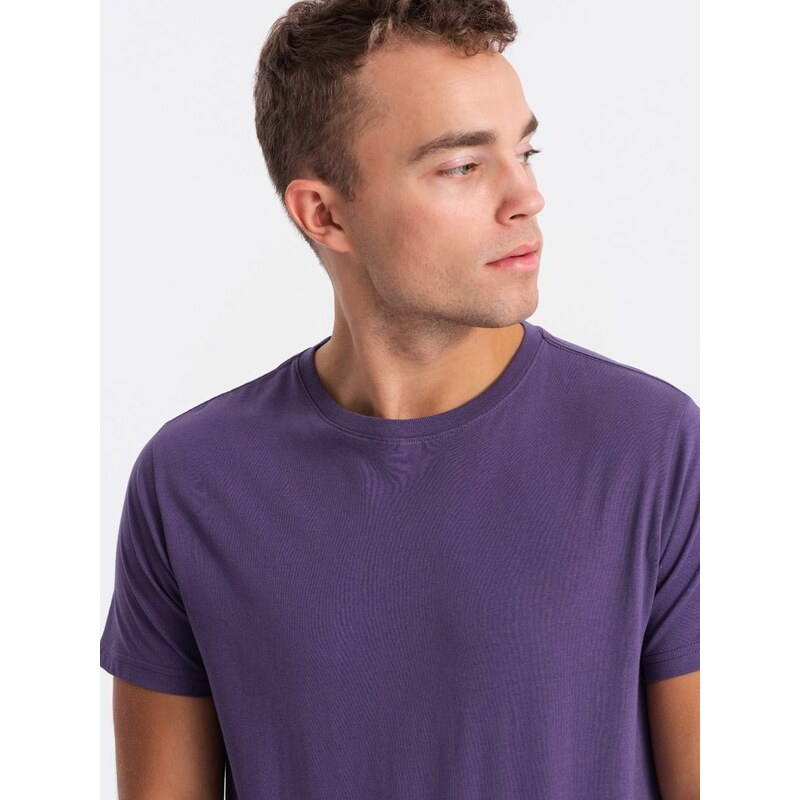 Ombre Clothing Bavlněné klasické fialové tričko s krátkým rukávem V9 TSBS-0146