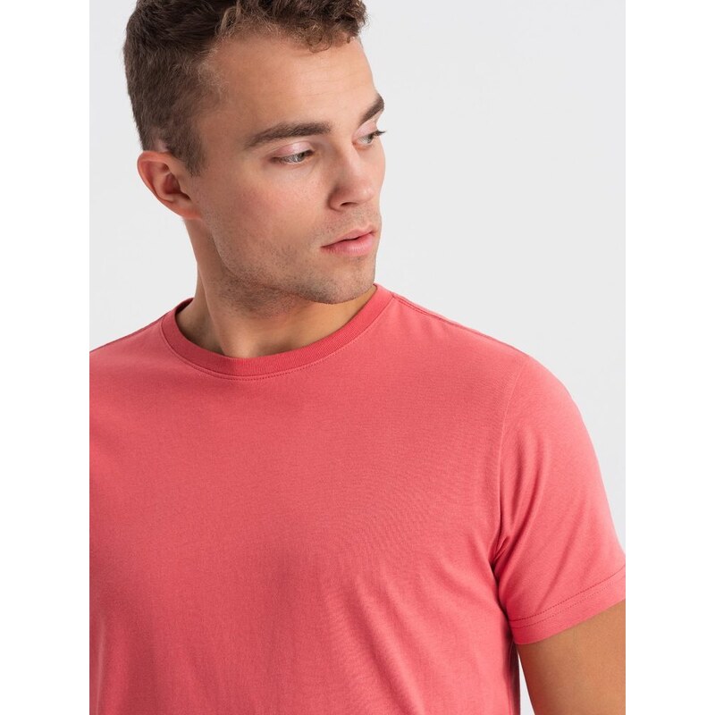 Ombre Clothing Bavlněné klasické růžové tričko s krátkým rukávem V11 TSBS-0146