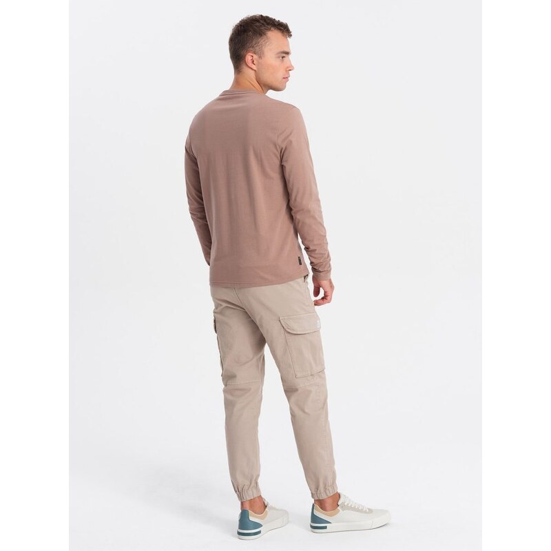 Ombre Clothing Nadčasové světle hnědé tričko s nápisem v1 lspt-0115