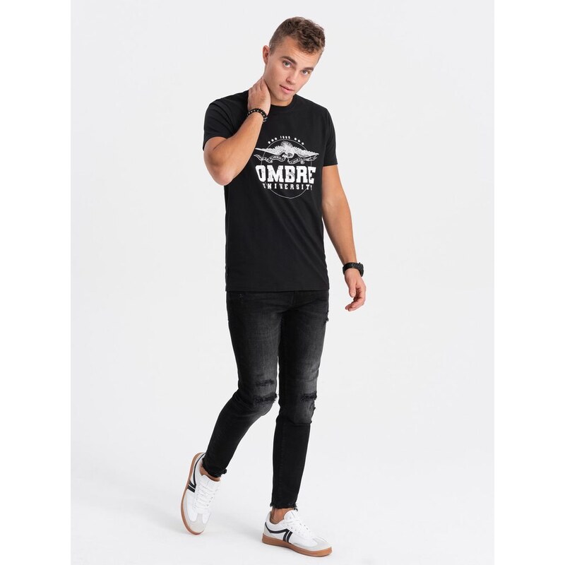 Ombre Clothing Jedinečné černé krátké tričko s potiskem V1 tspt-0164
