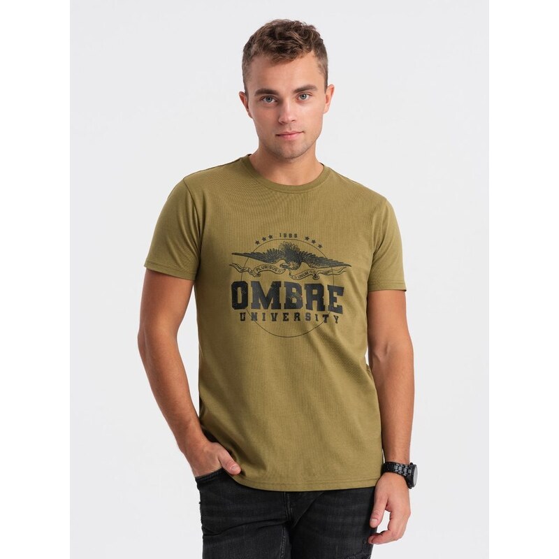 Ombre Clothing Jedinečné khaki krátké tričko s potiskem V2 tspt-0164